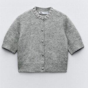 Zara - Bejeweled Gray Knit Cardigan - Size M - NWT